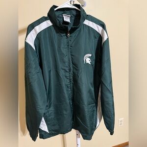 Mens Large Michigan State University Dark Green Windbreaker Zip-up